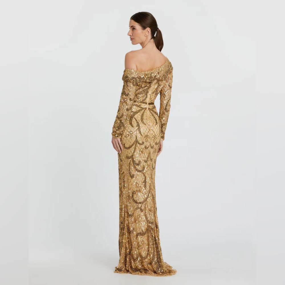 Mac Duggal Gold One Shoulder Dress - Picture 2 of 16